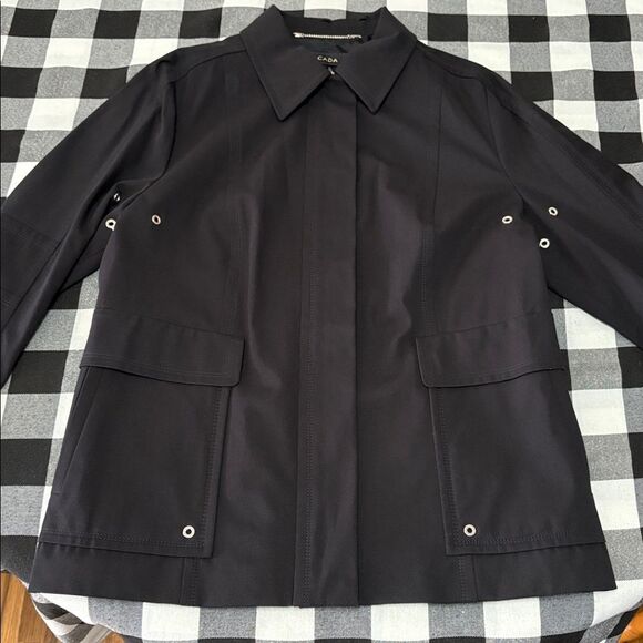 Escada Black Full Zip Lined Jacket White Removable Collar Sz 44/US Lg 12 Stretch - Picture 12 of 16